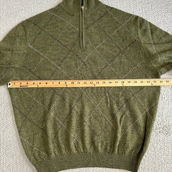 Vtg Bobby Jones Collection 1/4 Zip Merino Wool Sweater XL Green Argyle Golf - Picture 5 of 9
